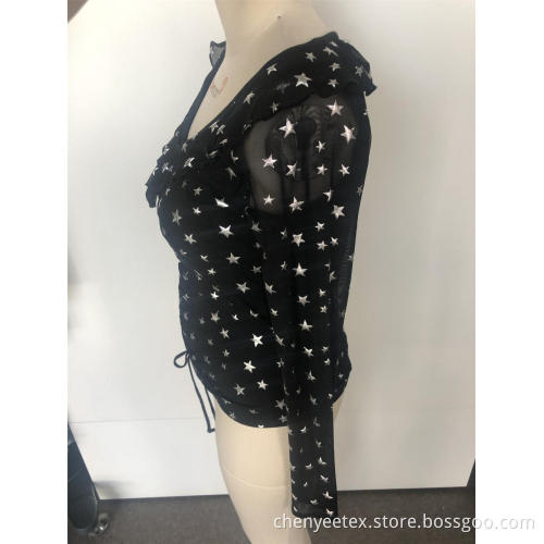 V-neck pola kasa lengan panjang atas